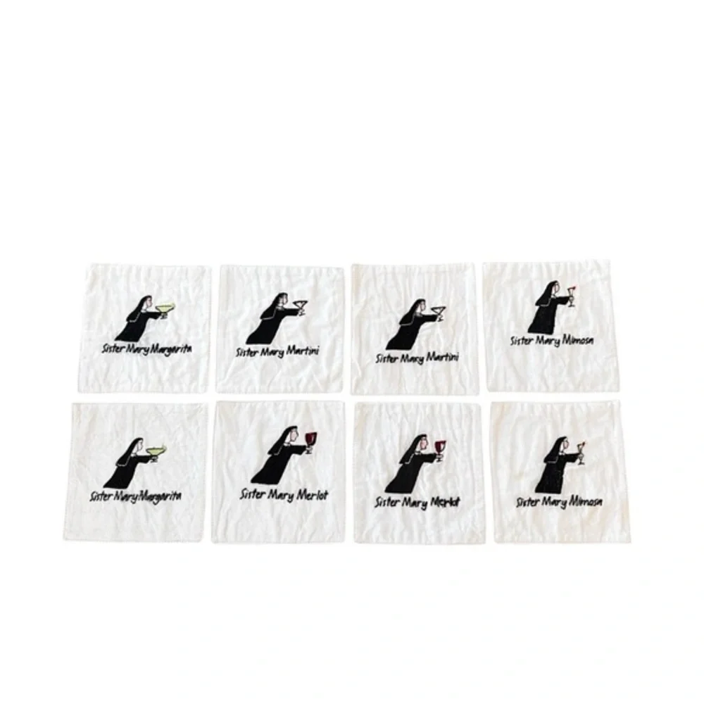 Sister Mary Funny 5” Square Fabric Coasters Set‎ of 8